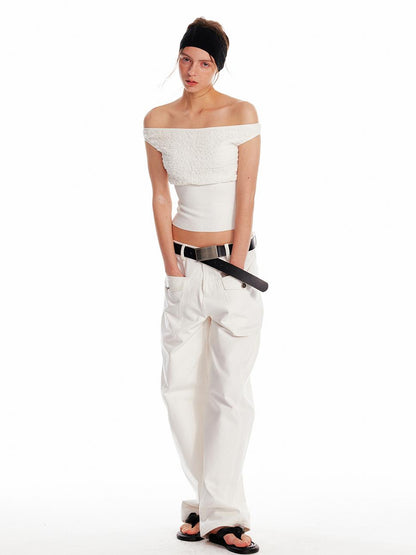 ALINNV STUDIO Slim Off Shoulder Silk Top With Floral Detail