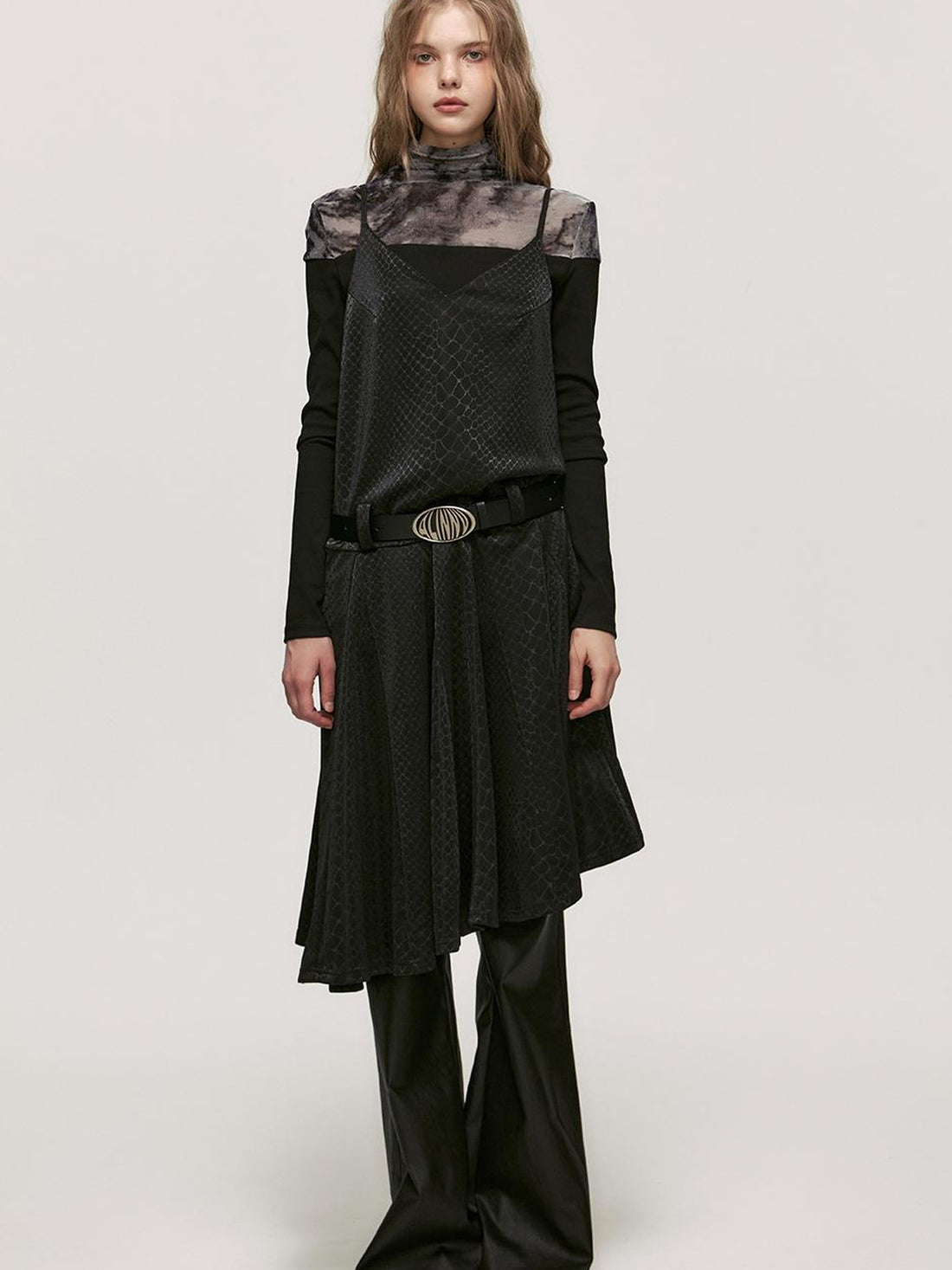 ALINNV STUDIO Snake Print Slip Dress Adjustable Strap Knee Length