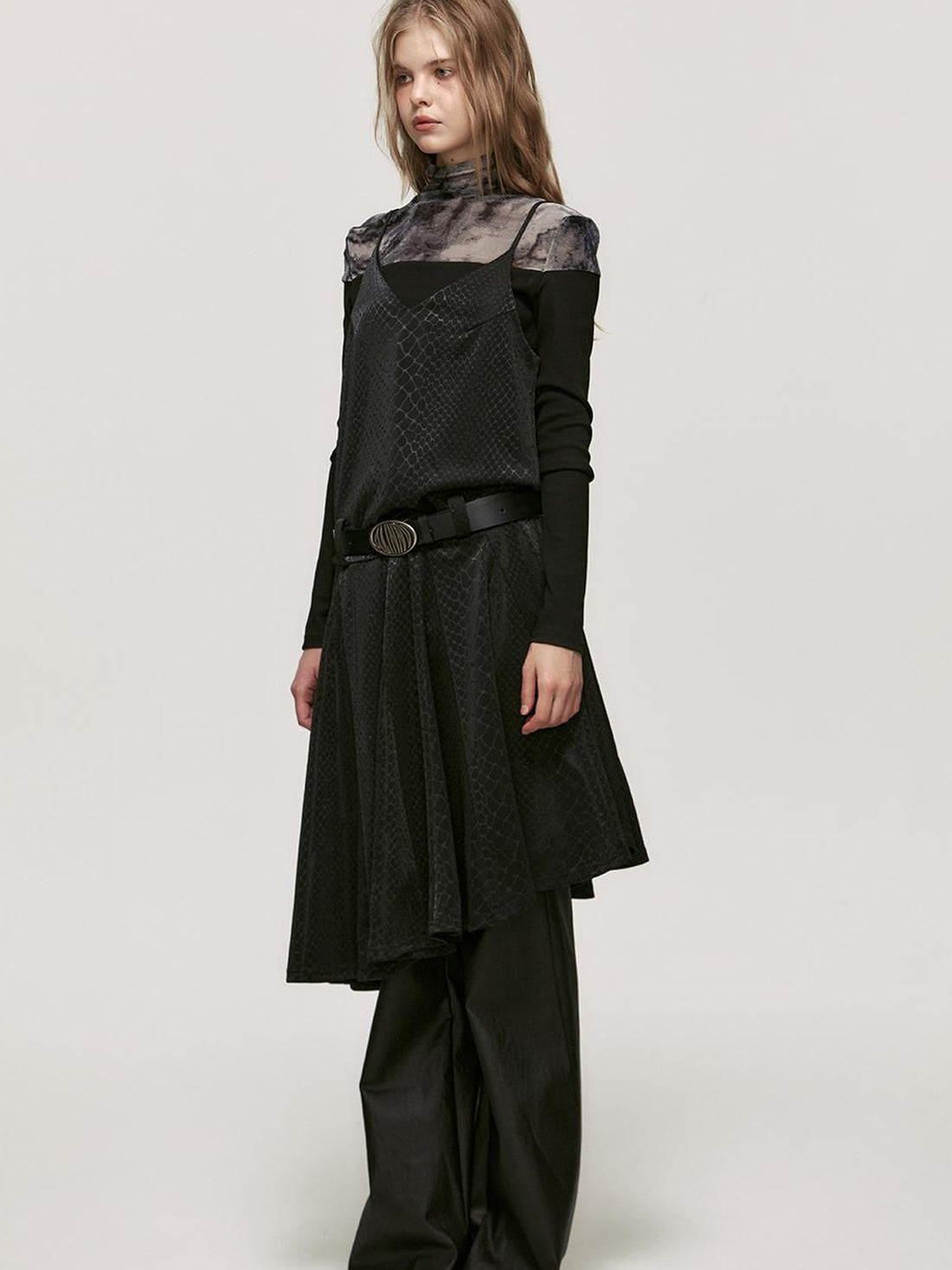 ALINNV STUDIO Snake Print Slip Dress Adjustable Strap Knee Length