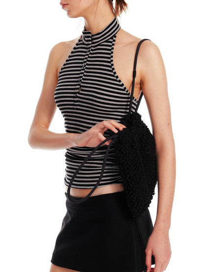 ALINNV STUDIO Strappy Backless Knit Top V Neck T Shirt Long Sleeve
