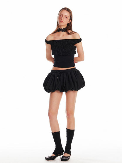 ALINNV STUDIO Textured Bubble Shorts With Elastic Waist