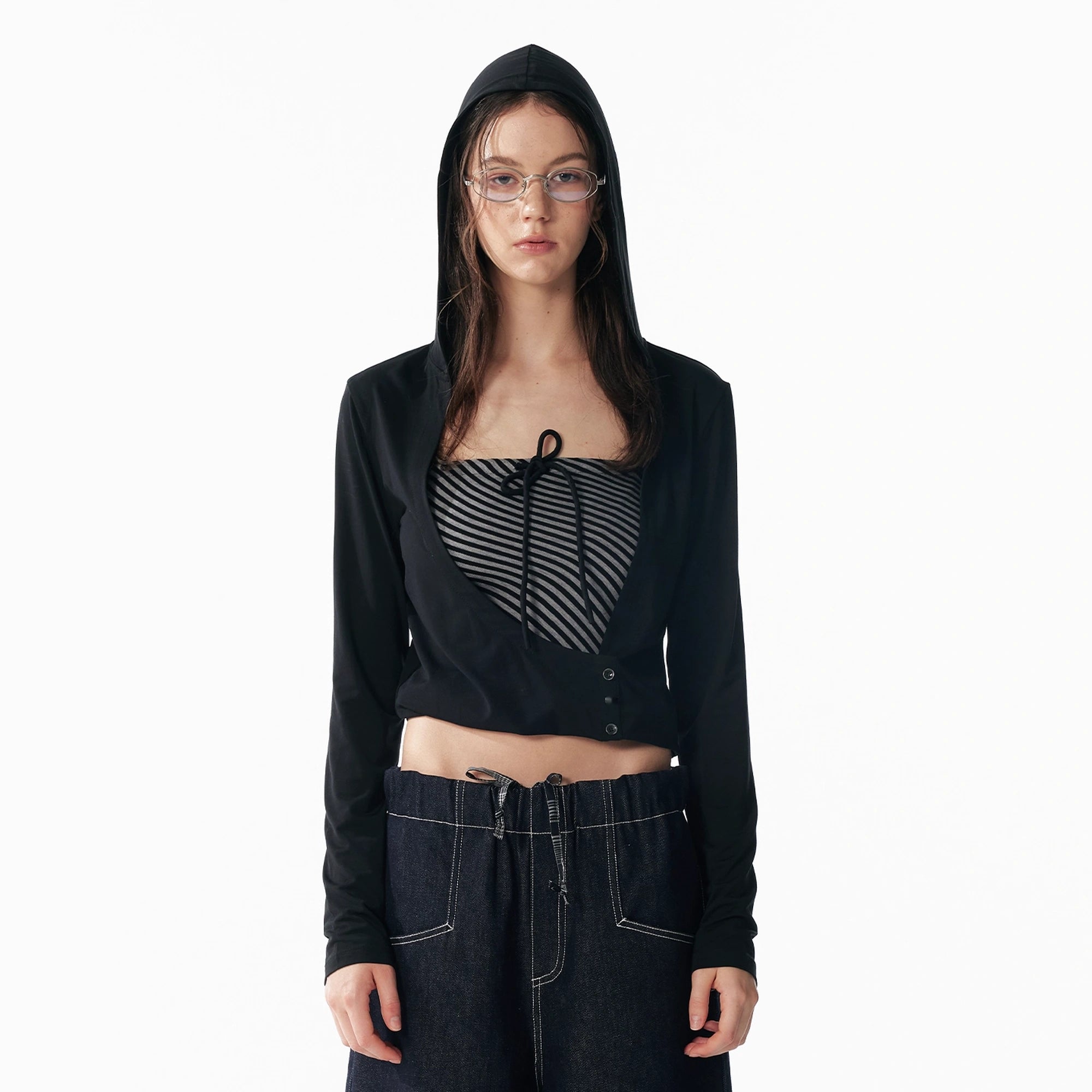 ALINNV_STUDIO_Two_Layer_Hooded_Crop_Top_With_Drawstring_And_Asymmetrical_Hem_MISSTT