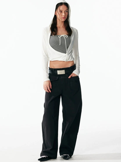 ALINNV STUDIO Two Layer Hooded Crop Top With Drawstring And Asymmetrical Hem T-shirt