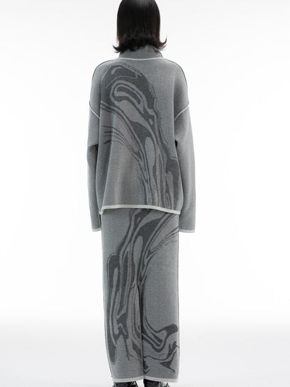ALINNV STUDIO Two Sided Hand Painted Sweater And Straight Skirt Set