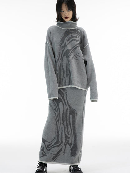 ALINNV STUDIO Two Sided Hand Painted Sweater And Straight Skirt Set