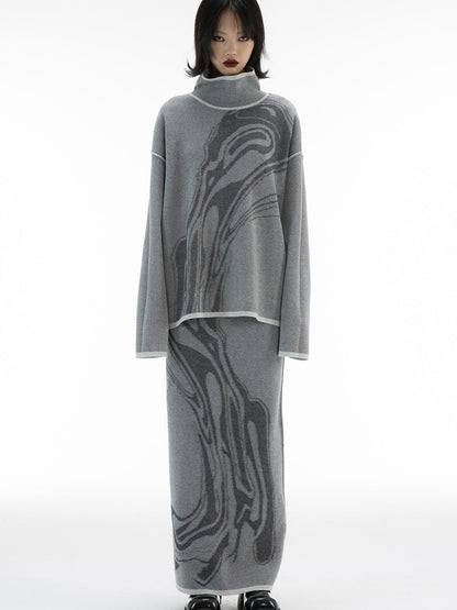 ALINNV STUDIO Two Sided Hand Painted Sweater And Straight Skirt Set