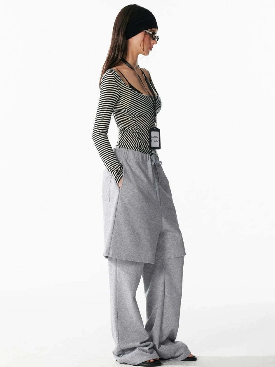 ALINNV STUDIO Urban Loose Fit Layered Hem Jogger Pants Pants