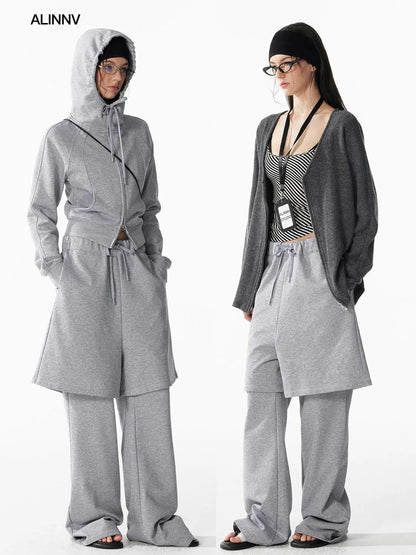 ALINNV STUDIO Urban Loose Fit Layered Hem Jogger Pants Pants