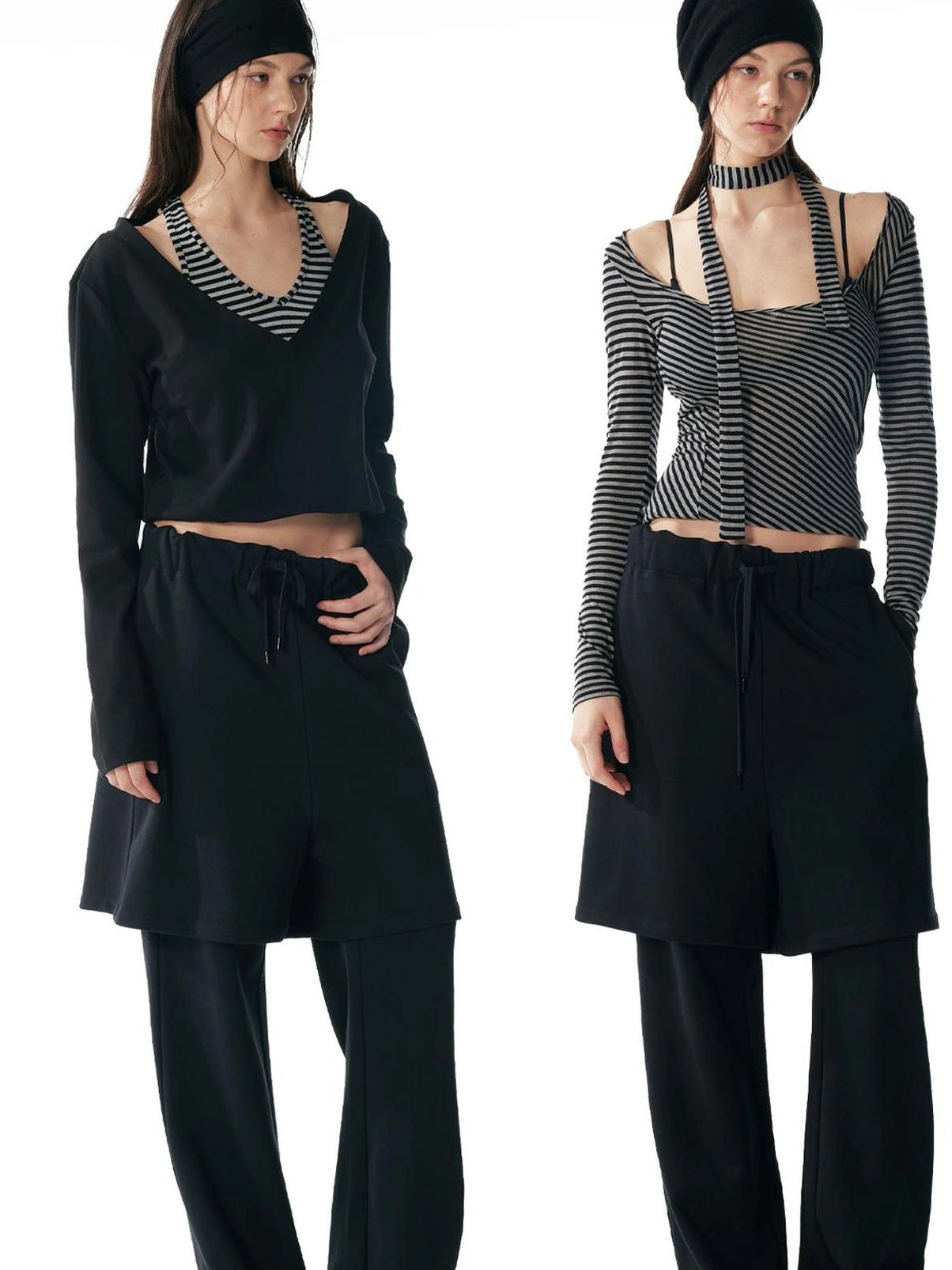 ALINNV STUDIO Urban Loose Fit Layered Hem Jogger Pants Pants