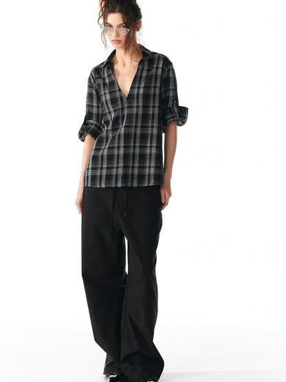 ALINNV STUDIO V-Neck Checked Shirt With Roll-Up Sleeves Shirts