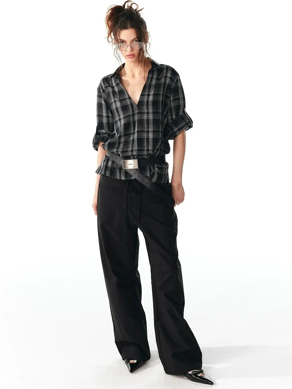 ALINNV STUDIO V-Neck Checked Shirt With Roll-Up Sleeves Shirts