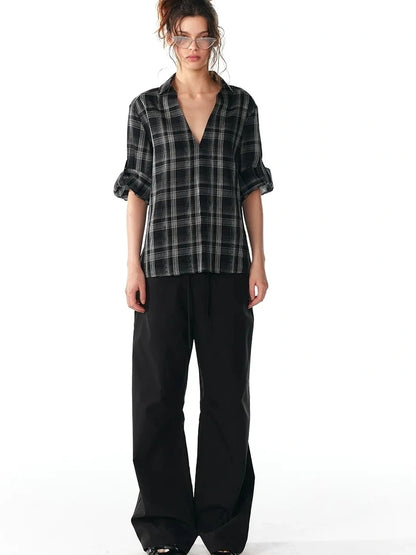 ALINNV STUDIO V-Neck Checked Shirt With Roll-Up Sleeves Shirts