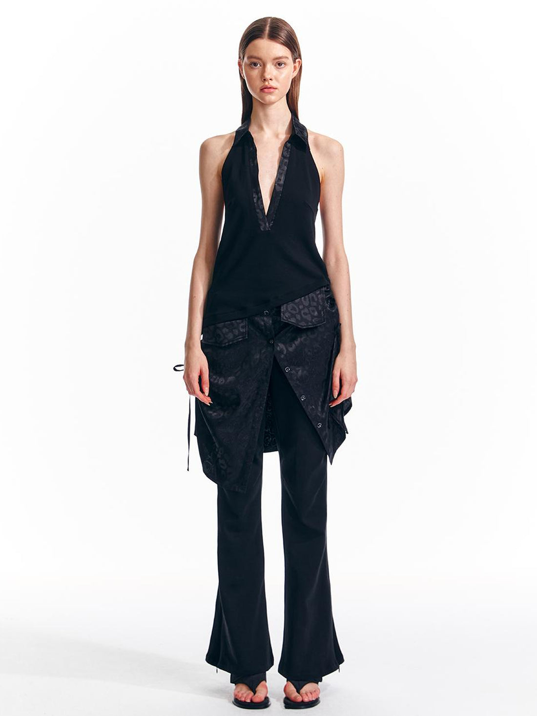 ALINNV STUDIO V-Neck Halter Backless Maxi Dress Adjustable Slit