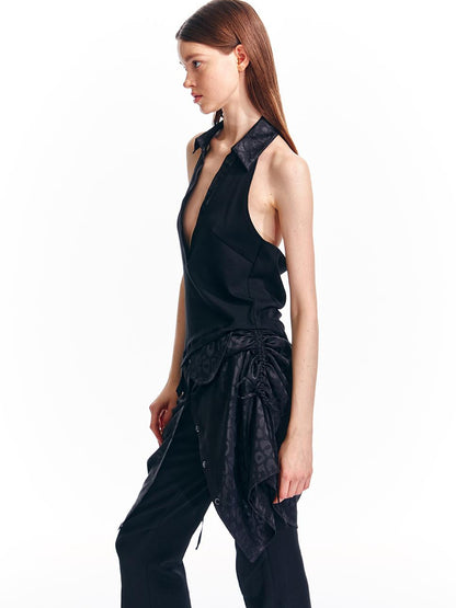 ALINNV STUDIO V-Neck Halter Backless Maxi Dress Adjustable Slit