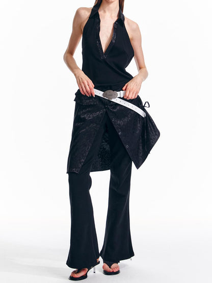 ALINNV STUDIO V-Neck Halter Backless Maxi Dress Adjustable Slit