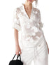 ALINNV STUDIO V-Neck Shell Lace Organza Blouse Shirts