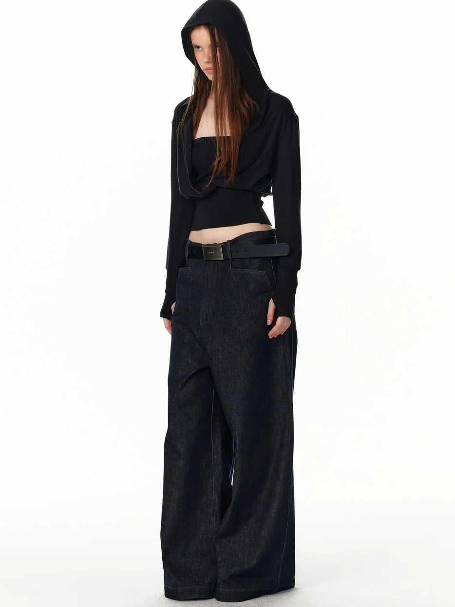 ALINNV STUDIO V-Neck Striped Ribbed Hooded Wool Sweater T-shirt