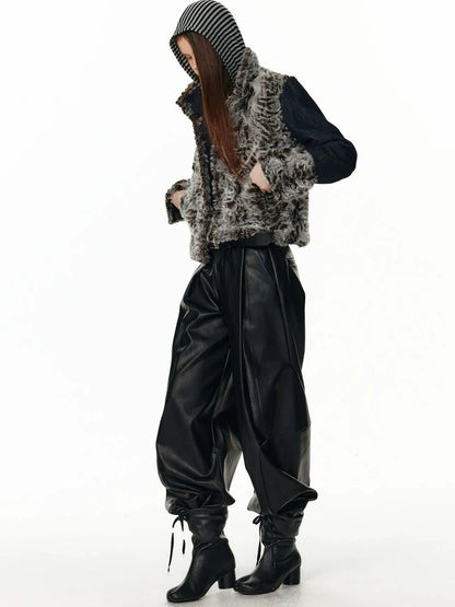 ALINNV STUDIO V-Neck Striped Ribbed Hooded Wool Sweater T-shirt