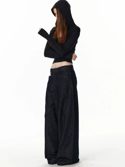 ALINNV STUDIO V-Neck Striped Ribbed Hooded Wool Sweater T-shirt