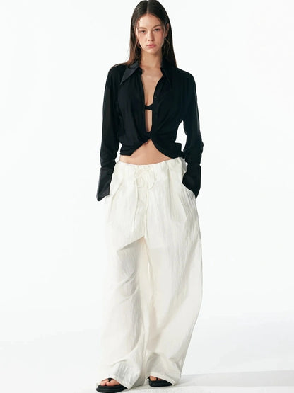 ALINNV STUDIO V-Neck Twist Detail Blouse With Flowy Sleeves Shirts