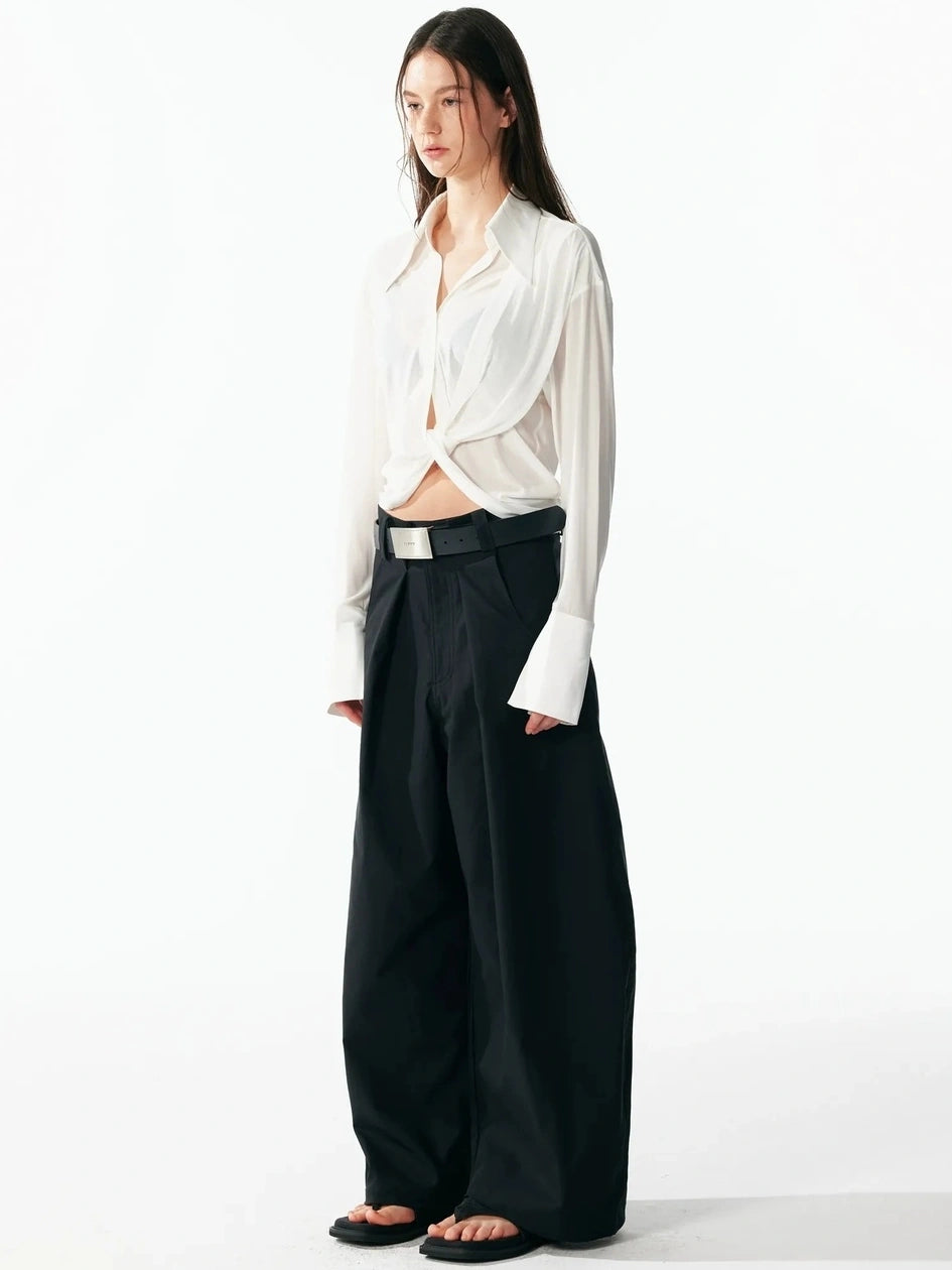 ALINNV STUDIO V-Neck Twist Detail Blouse With Flowy Sleeves Shirts