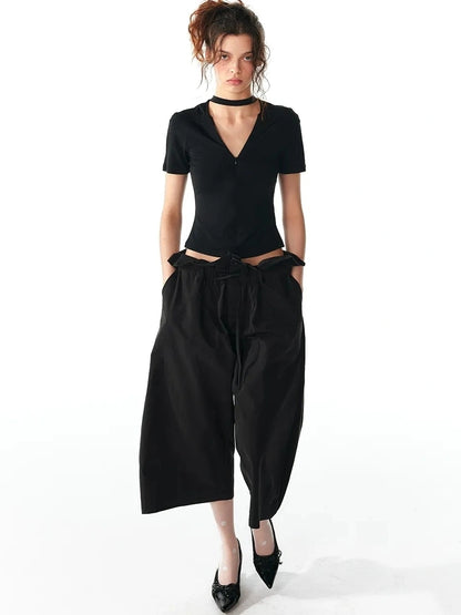 ALINNV STUDIO V-neck Zip Up Cropped T-shirt With Choker Neckline T-shirt