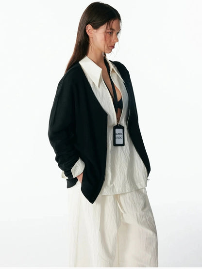 ALINNV STUDIO V-neck Zip Up Wool Knit Cardigan Cardigan