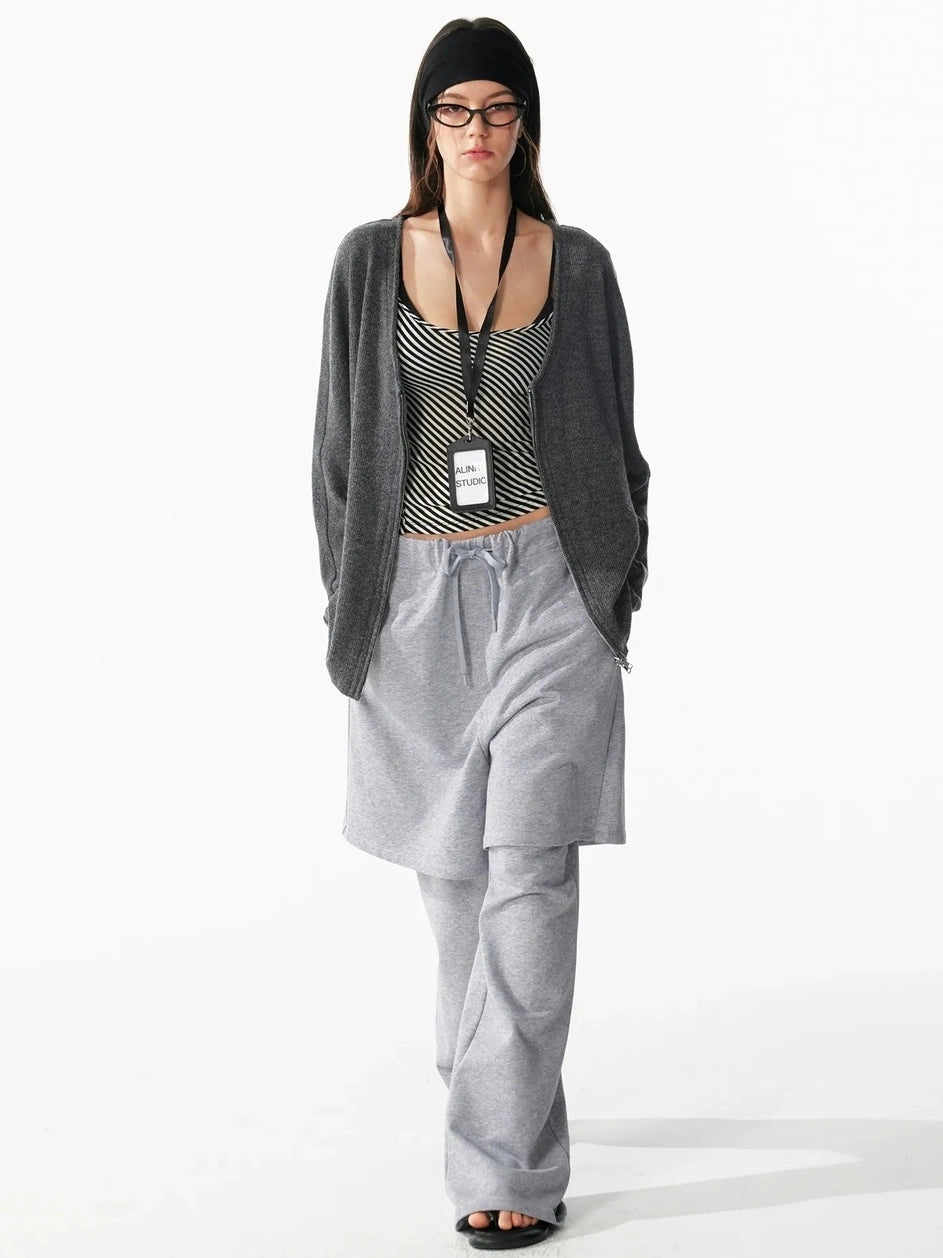 ALINNV STUDIO V-neck Zip Up Wool Knit Cardigan Cardigan