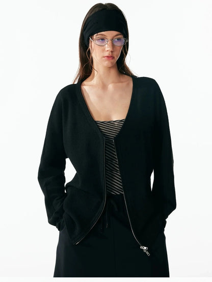 ALINNV STUDIO V-neck Zip Up Wool Knit Cardigan Cardigan