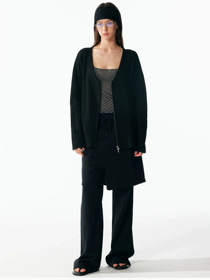 ALINNV STUDIO V-neck Zip Up Wool Knit Cardigan Cardigan