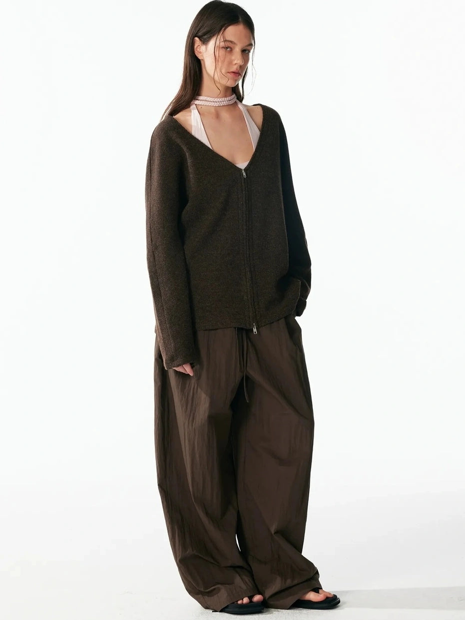 ALINNV STUDIO V-neck Zip Up Wool Knit Cardigan Cardigan