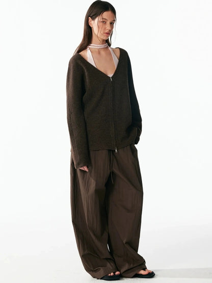 ALINNV STUDIO V-neck Zip Up Wool Knit Cardigan Cardigan