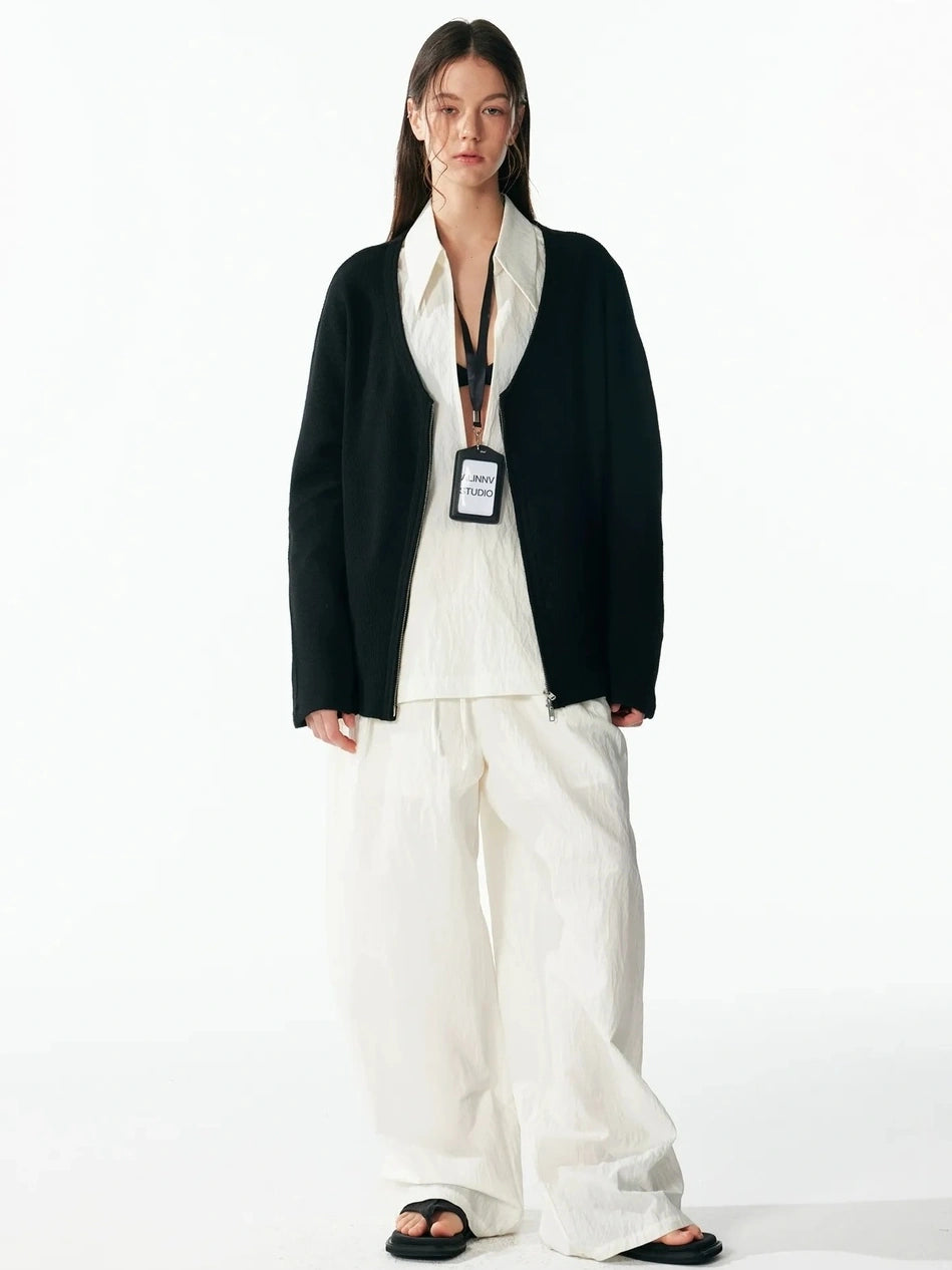 ALINNV STUDIO V-neck Zip Up Wool Knit Cardigan Cardigan