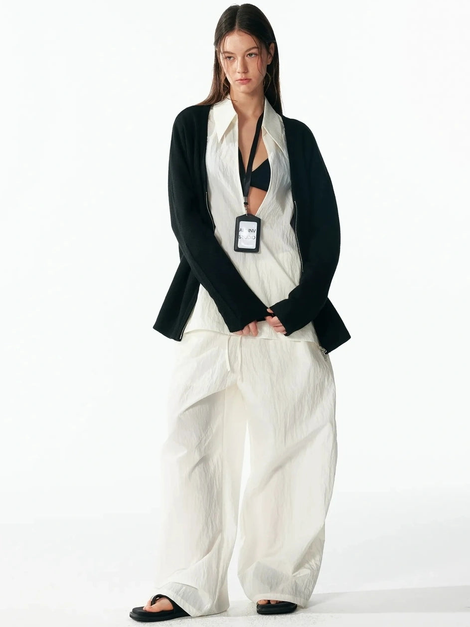 ALINNV STUDIO V-neck Zip Up Wool Knit Cardigan Cardigan