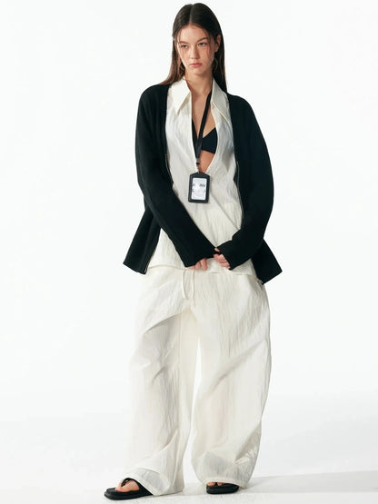 ALINNV STUDIO V-neck Zip Up Wool Knit Cardigan Cardigan