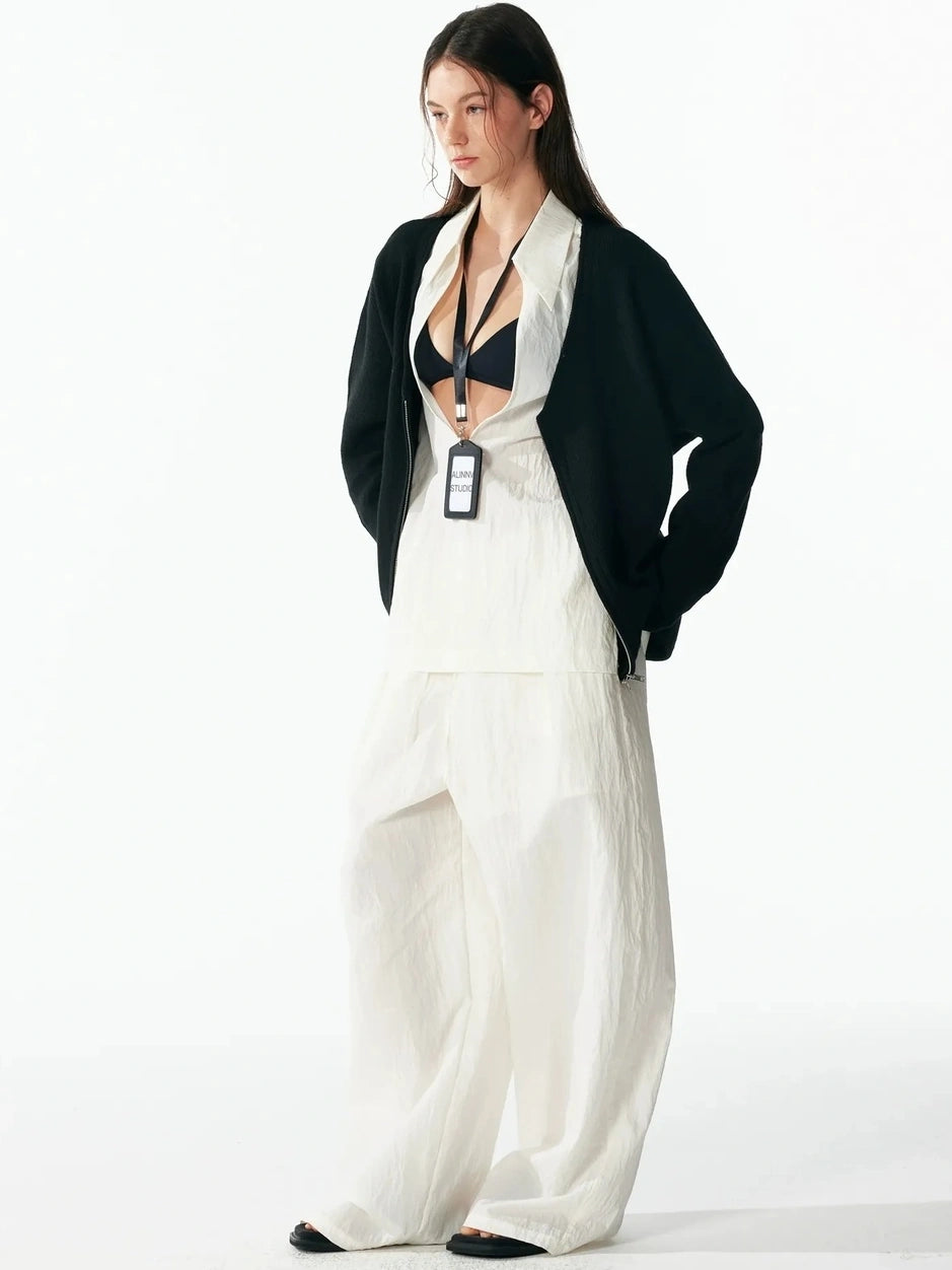 ALINNV STUDIO V-neck Zip Up Wool Knit Cardigan Cardigan