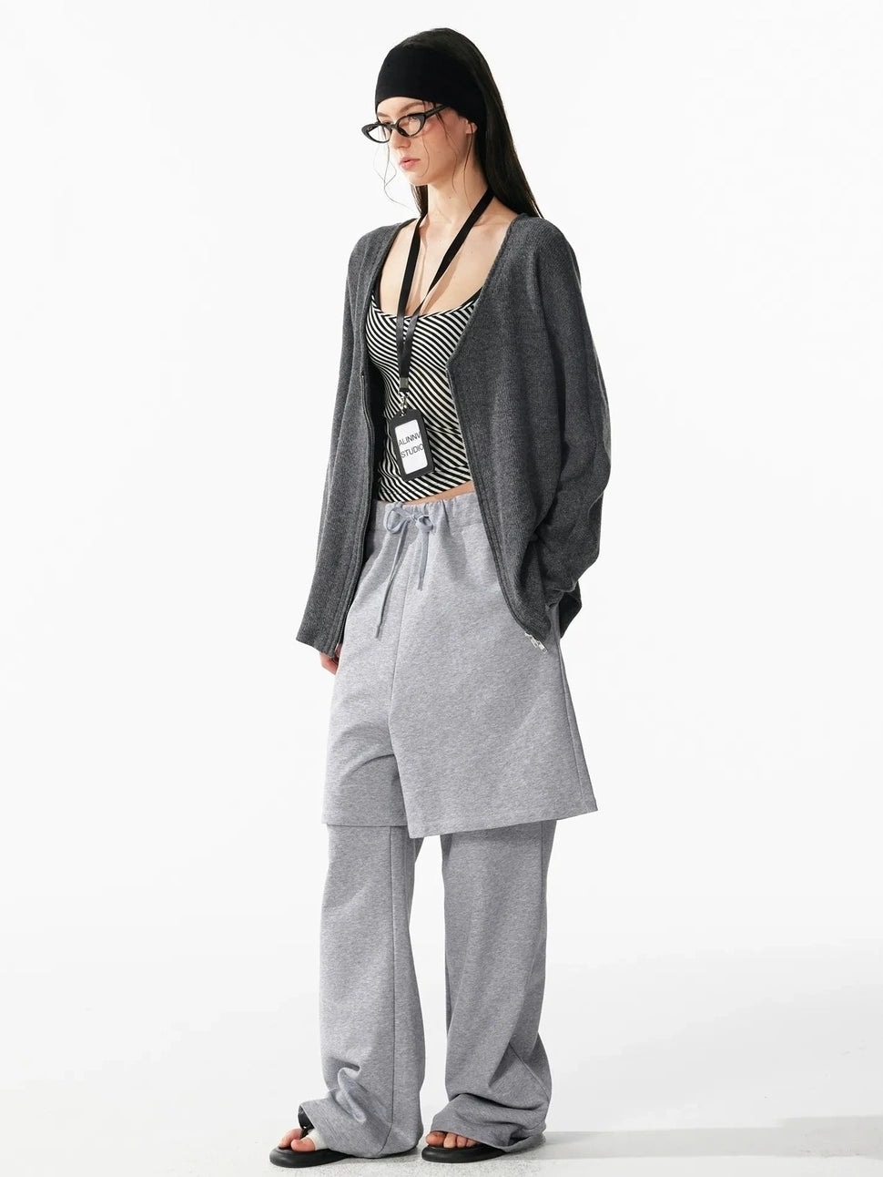 ALINNV STUDIO V-neck Zip Up Wool Knit Cardigan Cardigan