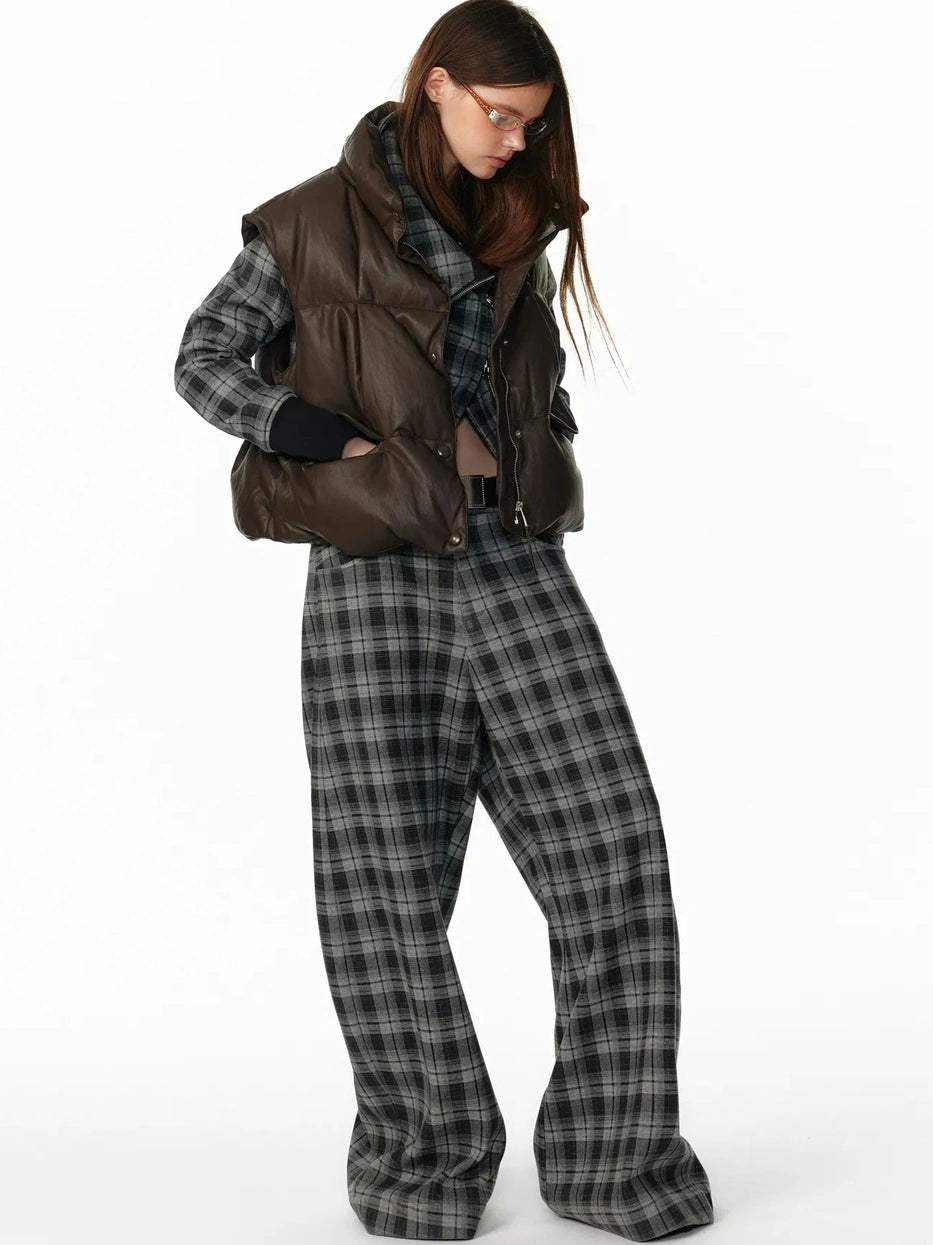 ALINNV STUDIO Vintage Check Detachable Faux Fur Lined Hoodie Coat Hoodies/Sweatshirt