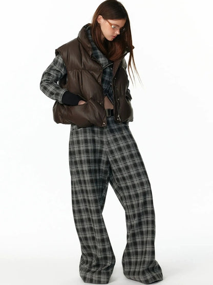 ALINNV STUDIO Vintage Check Detachable Faux Fur Lined Hoodie Coat Hoodies/Sweatshirt