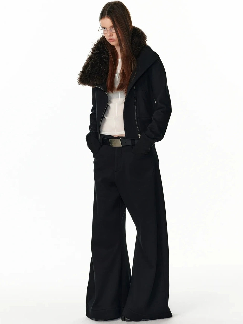 ALINNV STUDIO Vintage Check Detachable Faux Fur Lined Hoodie Coat Hoodies/Sweatshirt