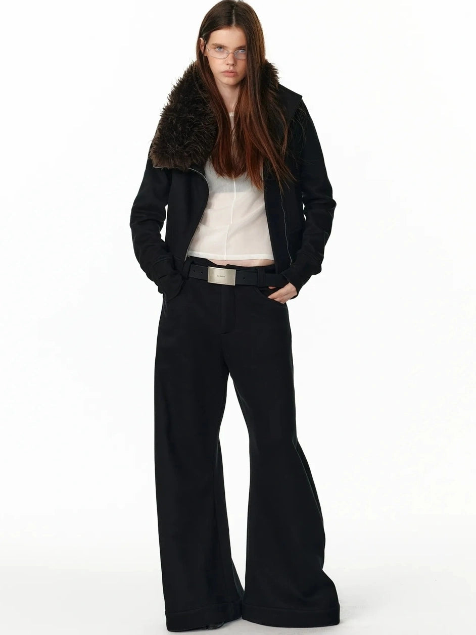 ALINNV STUDIO Vintage Check Detachable Faux Fur Lined Hoodie Coat Hoodies/Sweatshirt