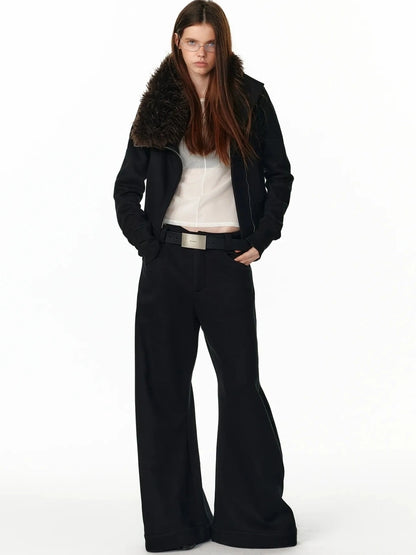 ALINNV STUDIO Vintage Check Detachable Faux Fur Lined Hoodie Coat Hoodies/Sweatshirt