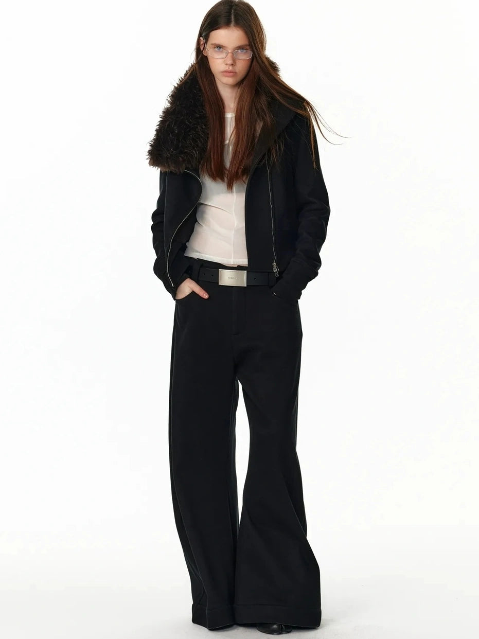 ALINNV STUDIO Vintage Check Detachable Faux Fur Lined Hoodie Coat Hoodies/Sweatshirt