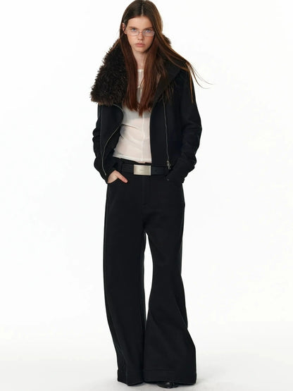 ALINNV STUDIO Vintage Check Detachable Faux Fur Lined Hoodie Coat Hoodies/Sweatshirt