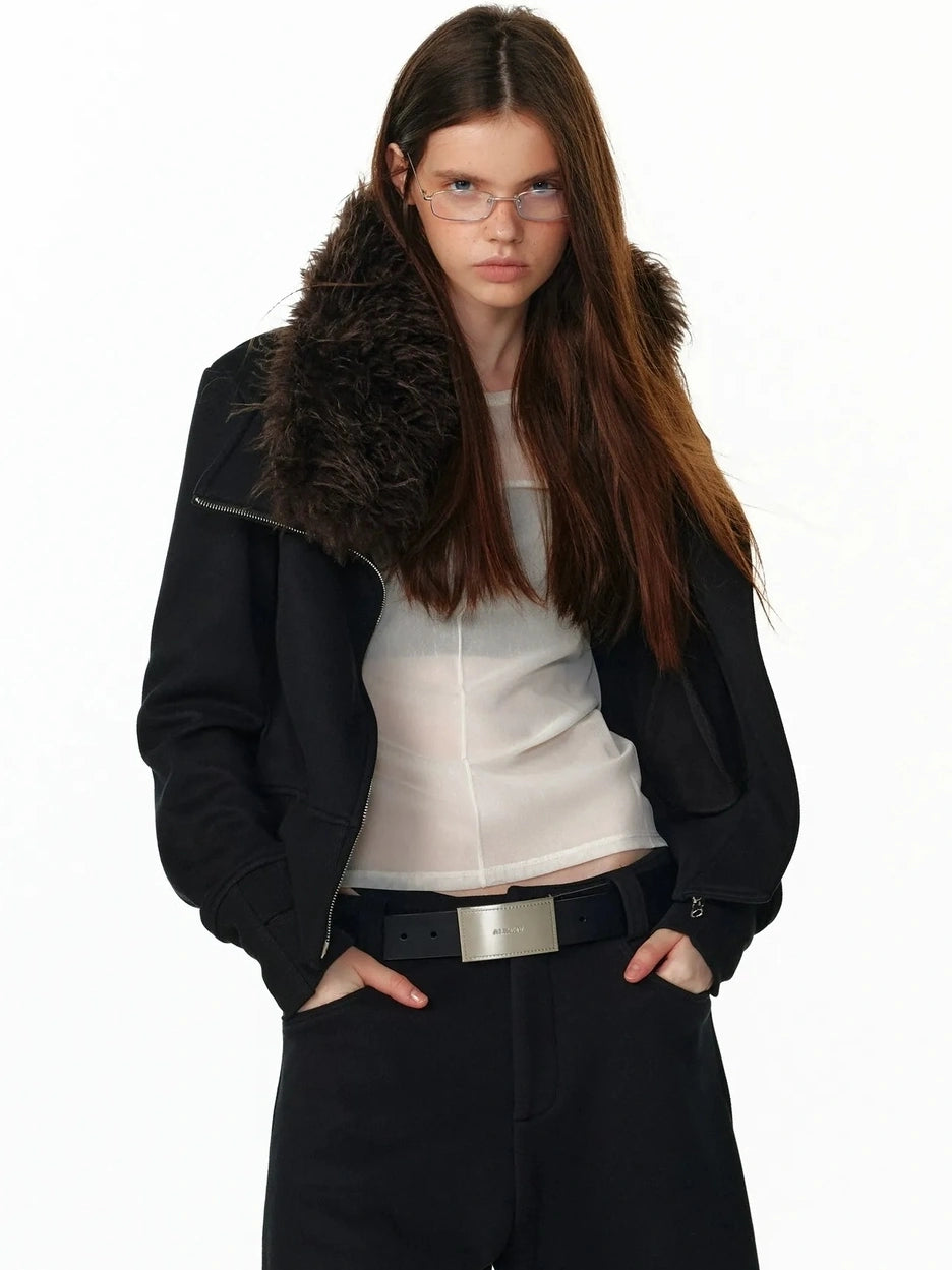 ALINNV STUDIO Vintage Check Detachable Faux Fur Lined Hoodie Coat Hoodies/Sweatshirt