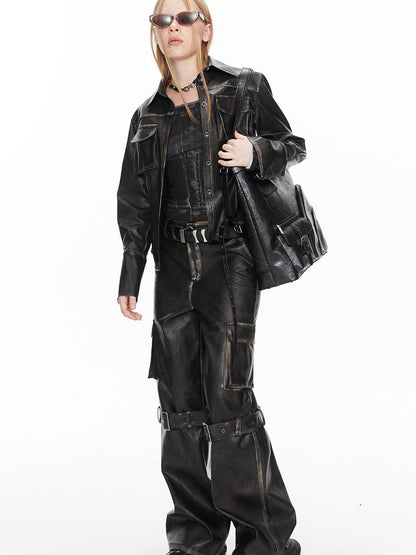 Vintage Cracked Leather Motorcycle Tote Bag