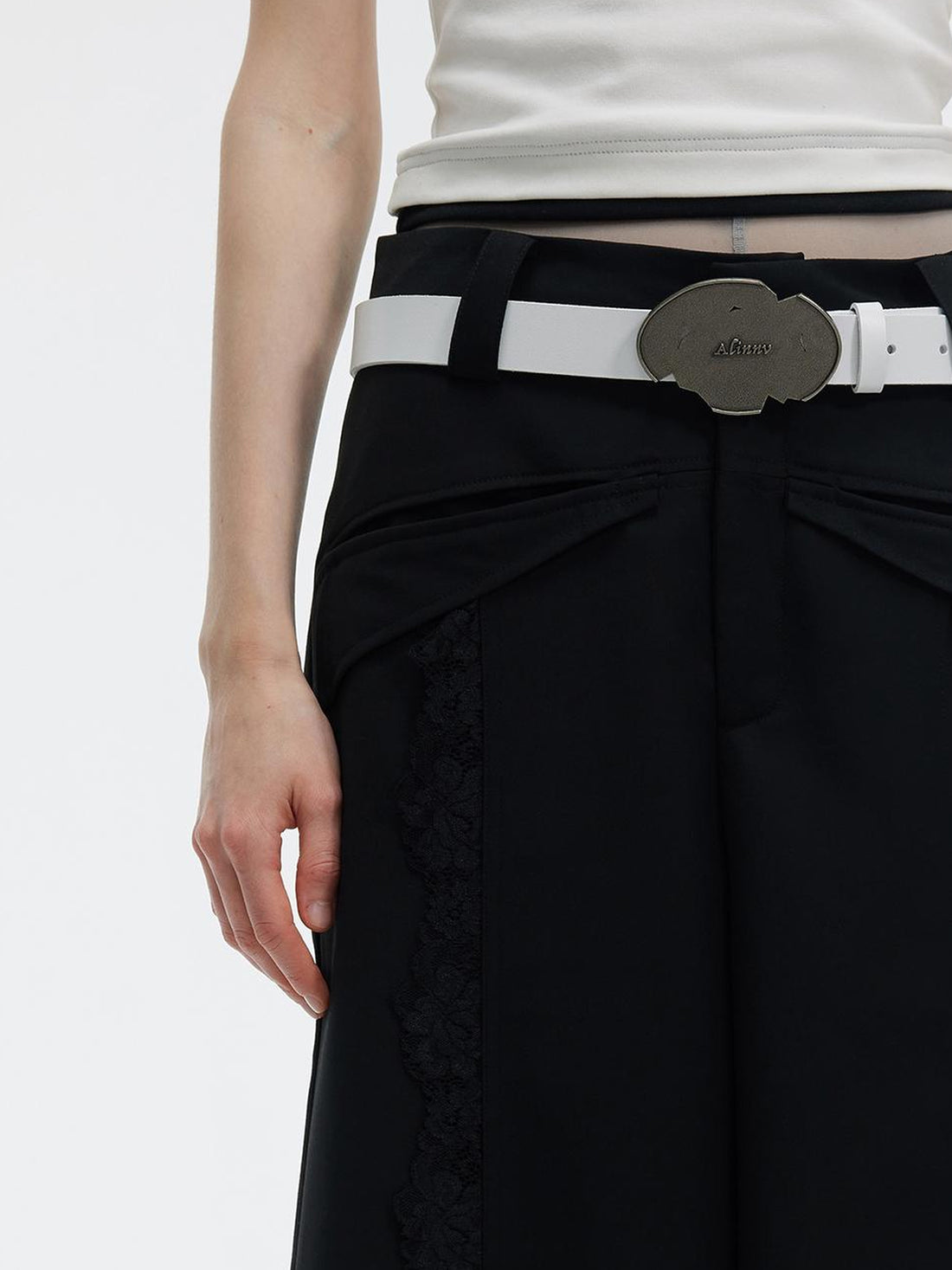 Vintage Distressed Leather Belt With Irregular Buckle Design