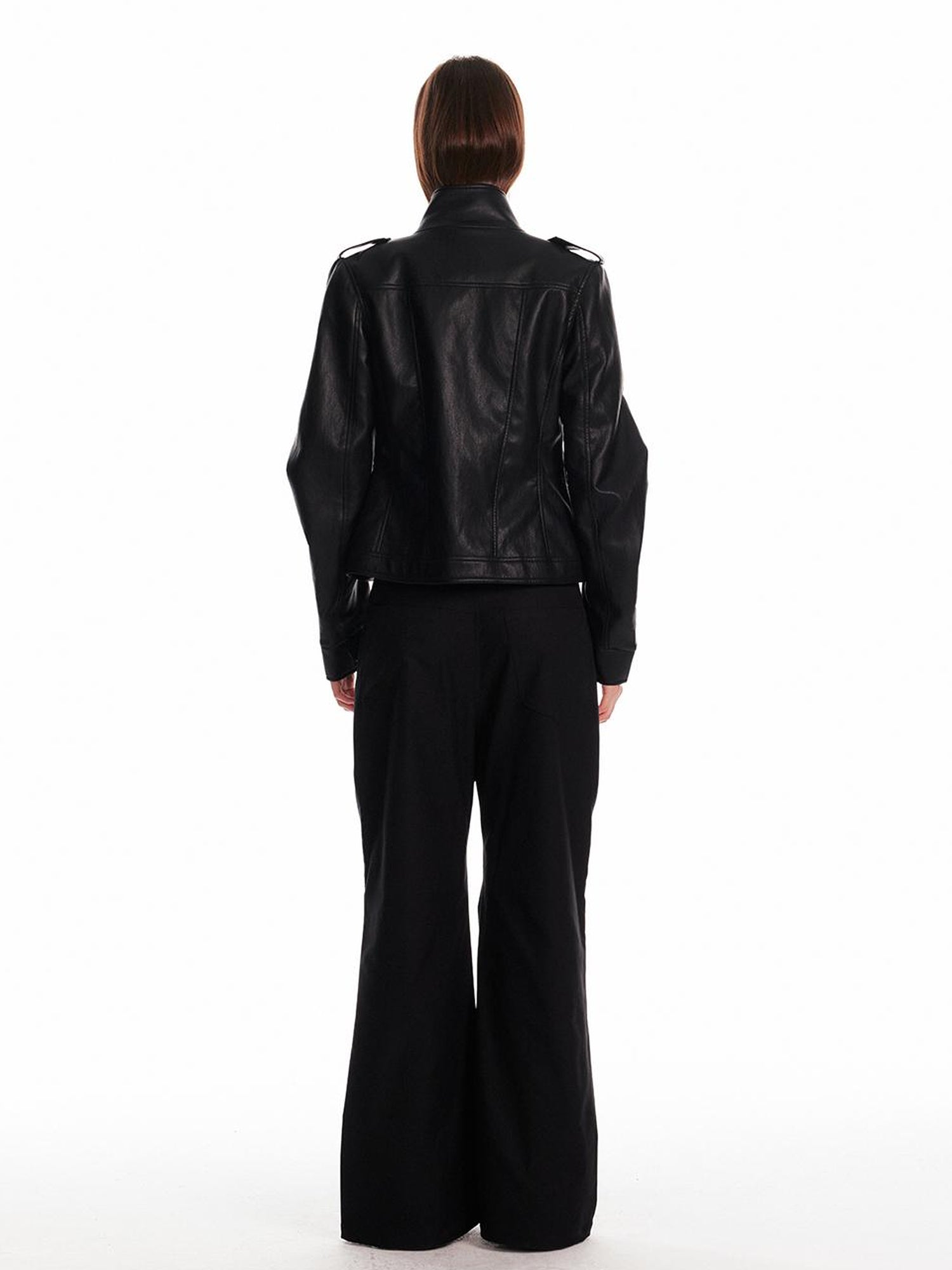 ALINNV STUDIO Vintage Leather Jacket With Studs Asymmetrical Sleeves