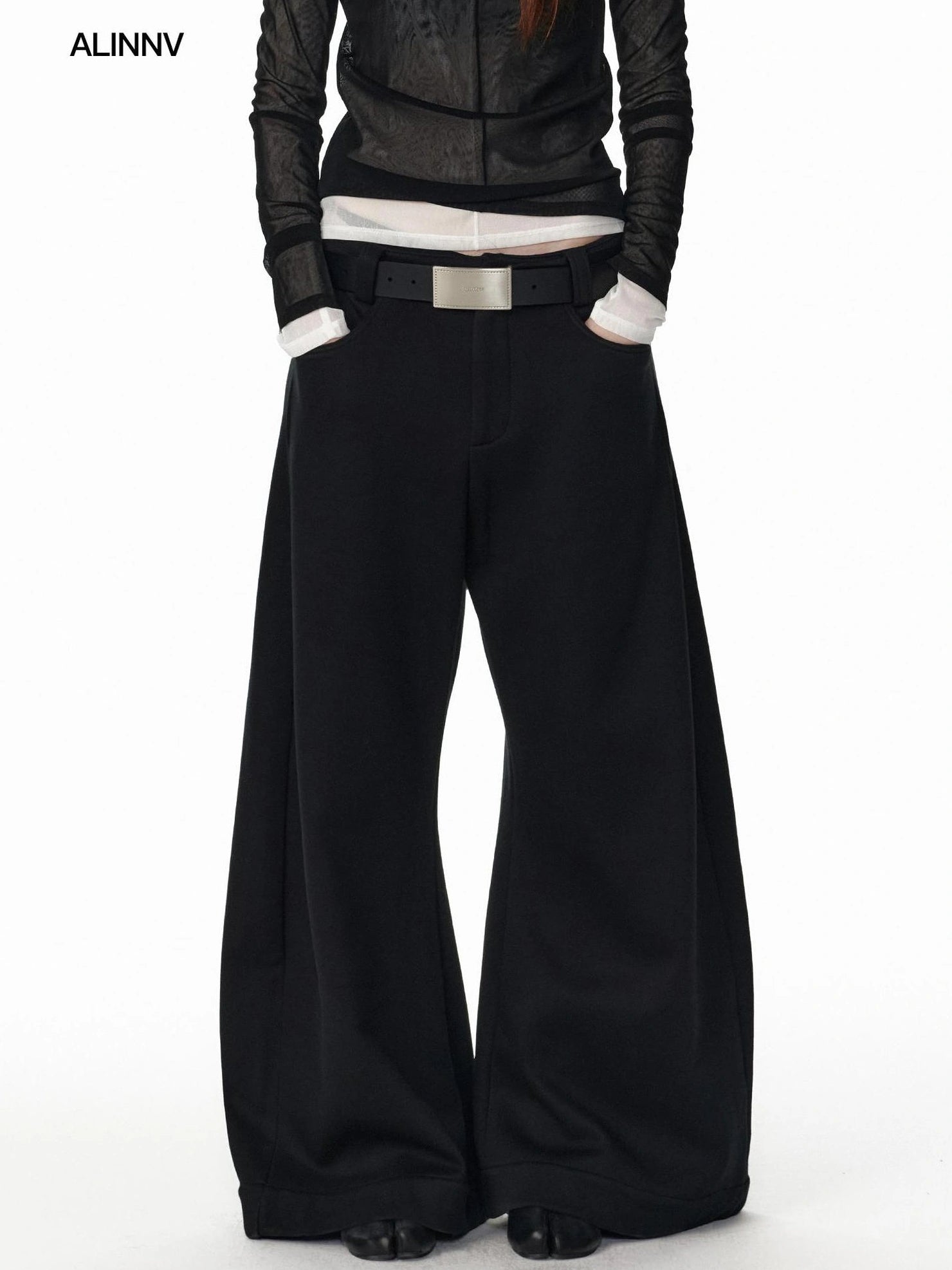 ALINNV STUDIO Vintage Plaid Fleece Lined Cargo Flare Pants Pants