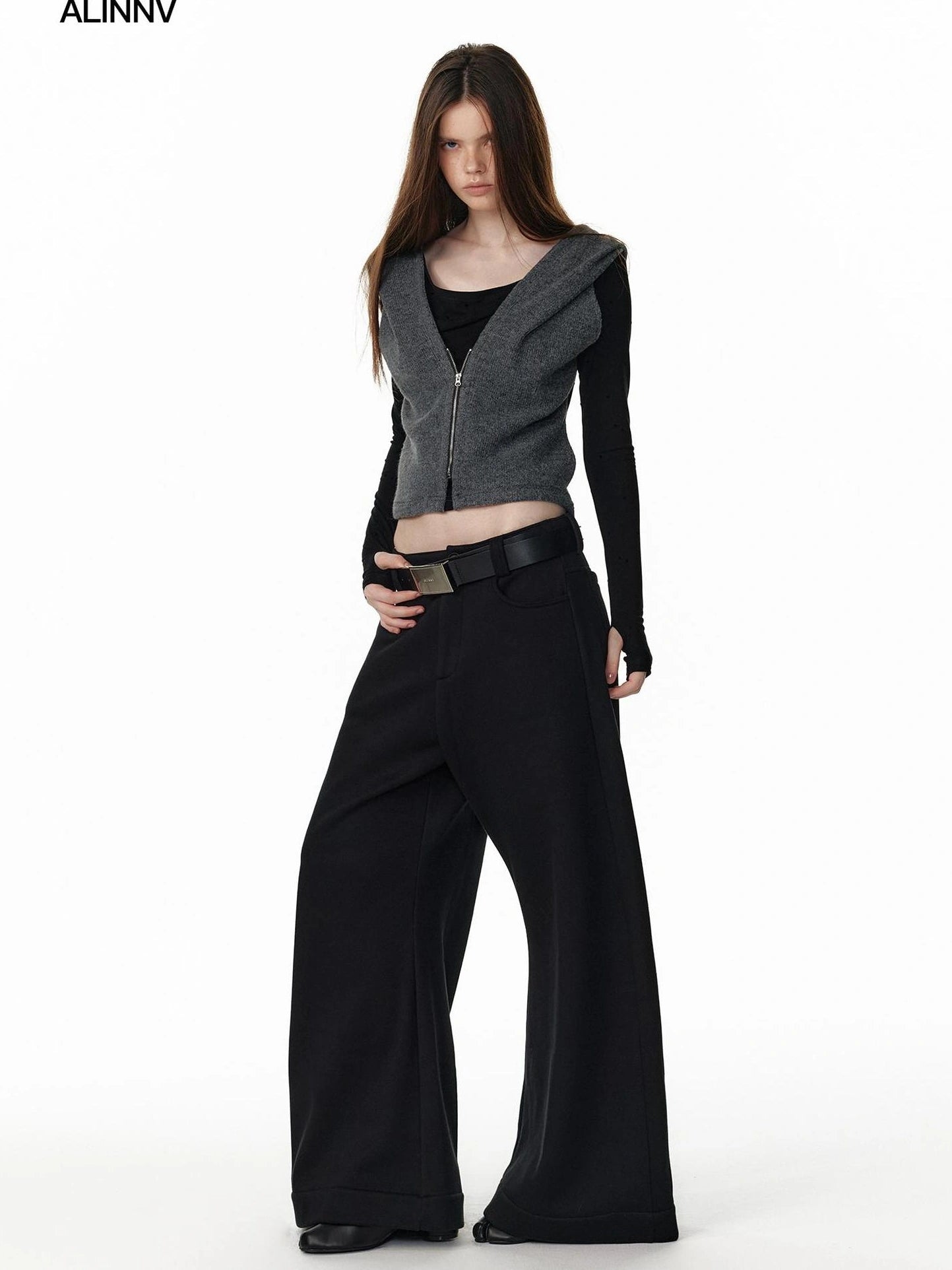 ALINNV STUDIO Vintage Plaid Fleece Lined Cargo Flare Pants Pants